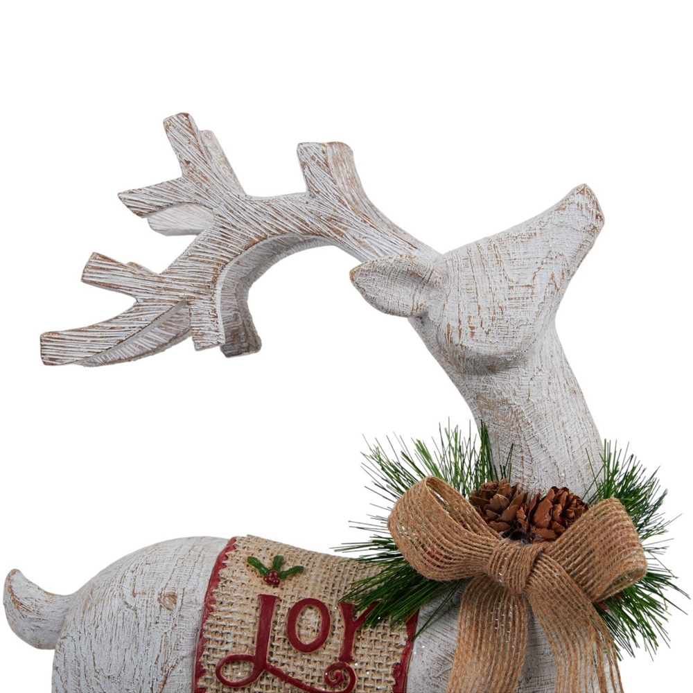 Wood Effect Joy Reindeer Standing Decoration White Image 4
