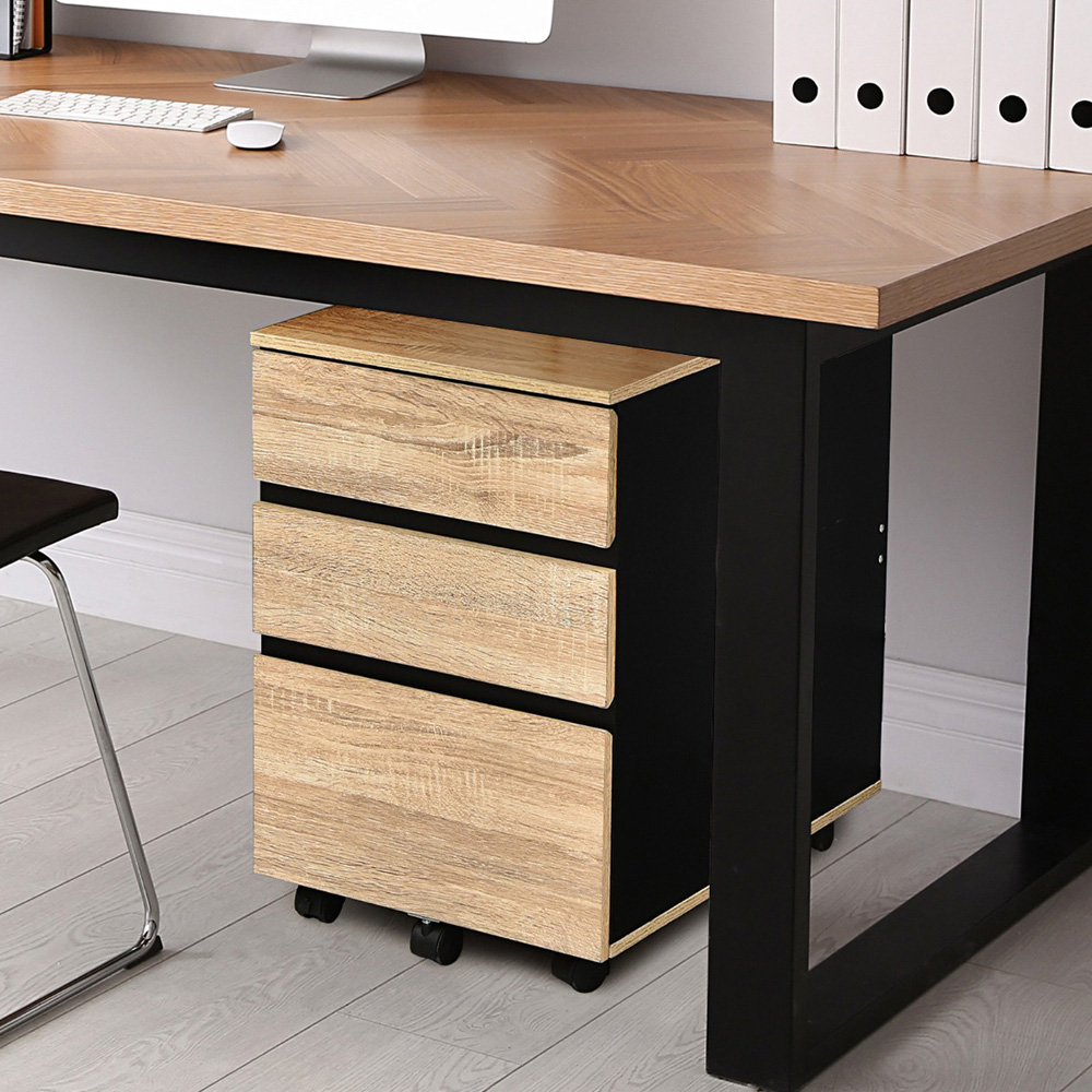Costway 3 Drawer Natural and Black Vertical Mobile Filing Cabinet Image 5