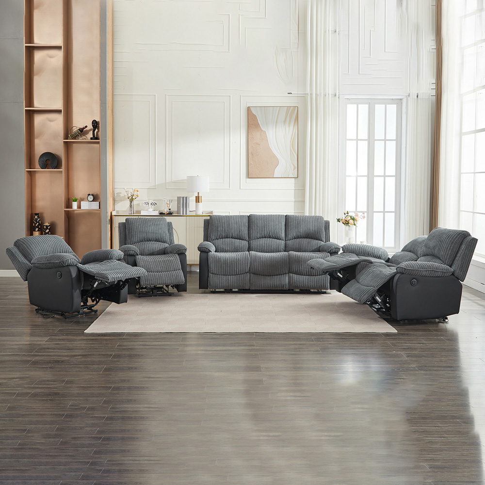 Furniture One 7 Seater Grey Sectional Corduroy Electric Recliner Sofa Image 3