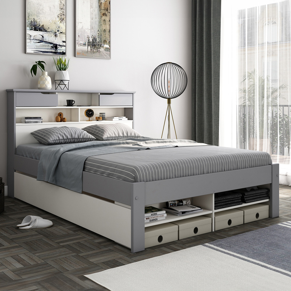 Fabio King Size Grey and White Wooden Storage Bed Image 1