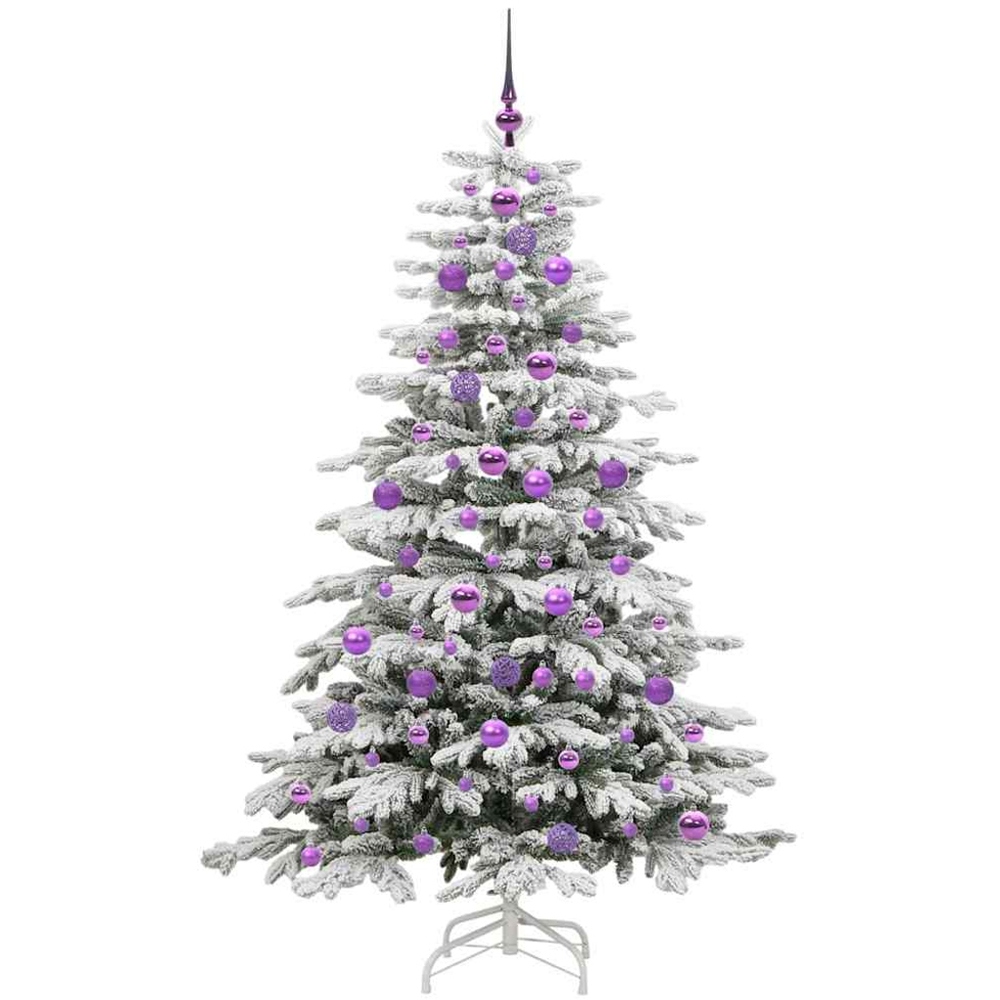 vidaXL Pre-Lit Lilac Baubles White Artificial Snow Flocked Christmas Tree 6ft Image 4