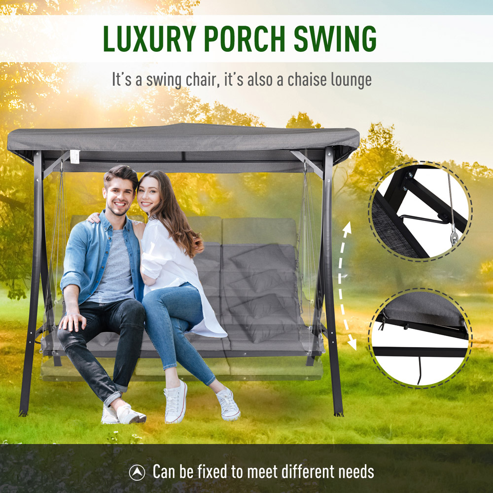 Outsunny 3 Seater Grey Swing Chair with Canopy Image 3