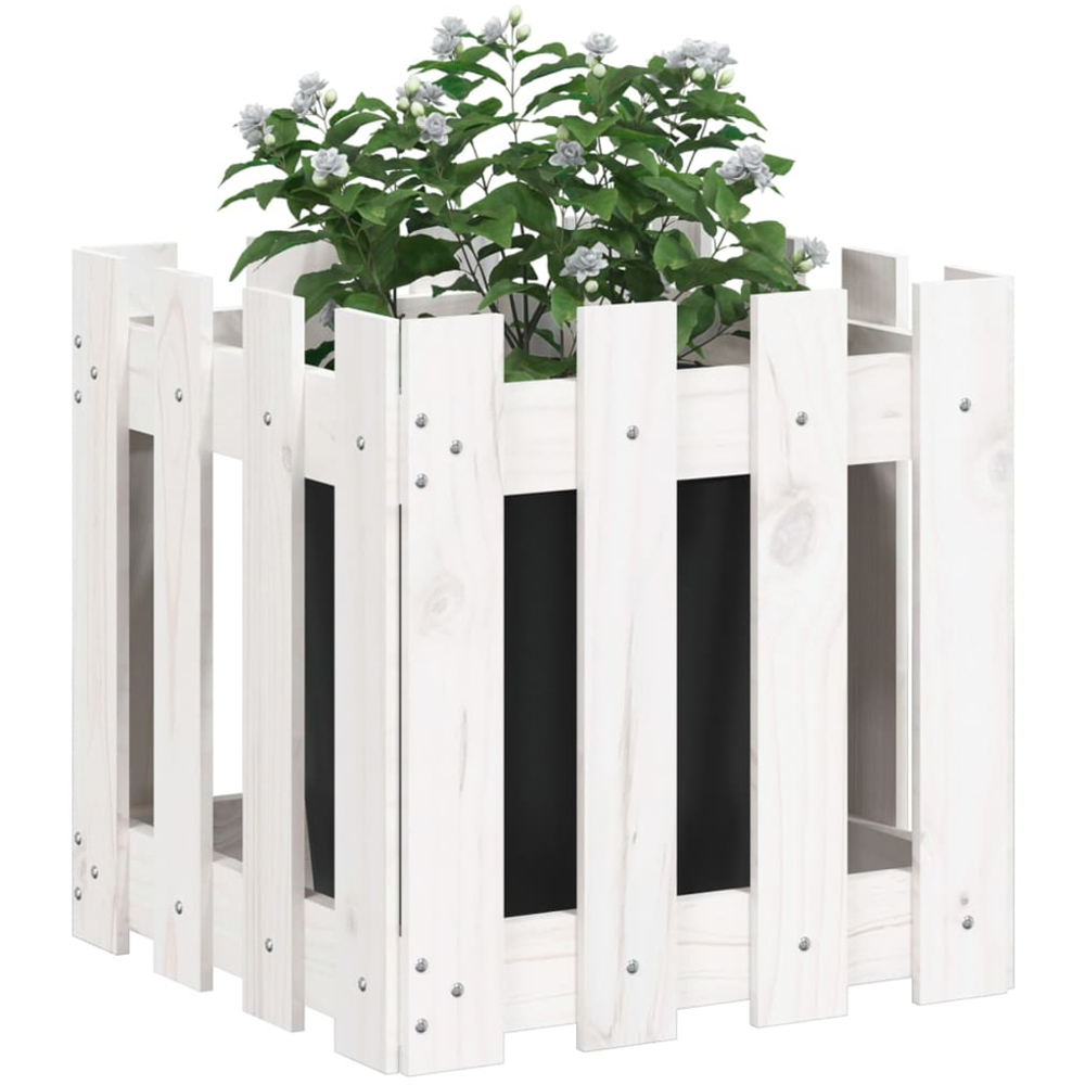 vidaXL White Solid Pine Wood Square Garden Planter 40cm Image 3