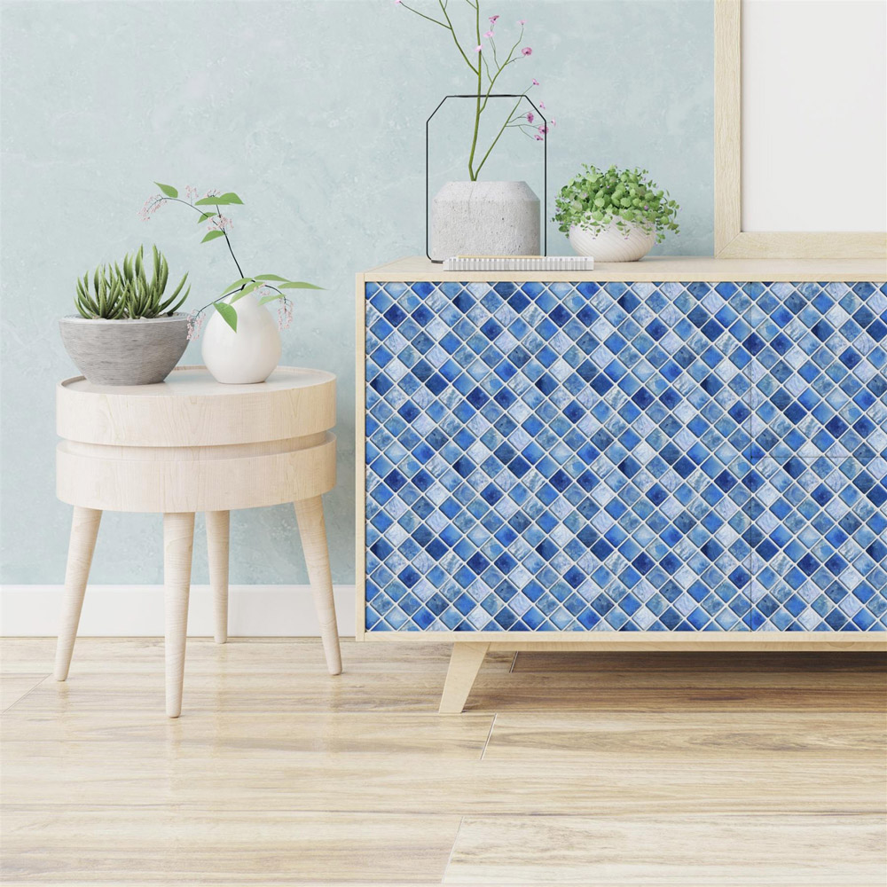Wallplus Mother Pearl Blue Jewel Mosaic Wall Tile Sticker 15 x 15cm 48 Pack Image 2