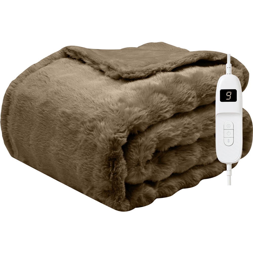 Electric Faux Fur Heated Throw Mocha Image 5