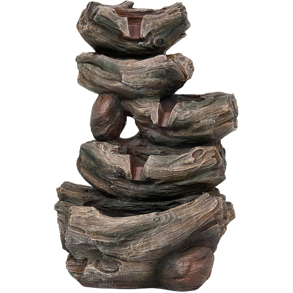 Living and Home 5-Tier Resin Log Wood and Rock Effect Solar LED Water Feature Image 3