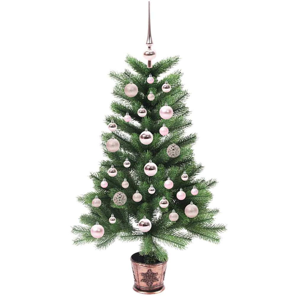 vidaXL Pre-Lit Pink Baubles Green Artificial Christmas Tree 3ft Image 3
