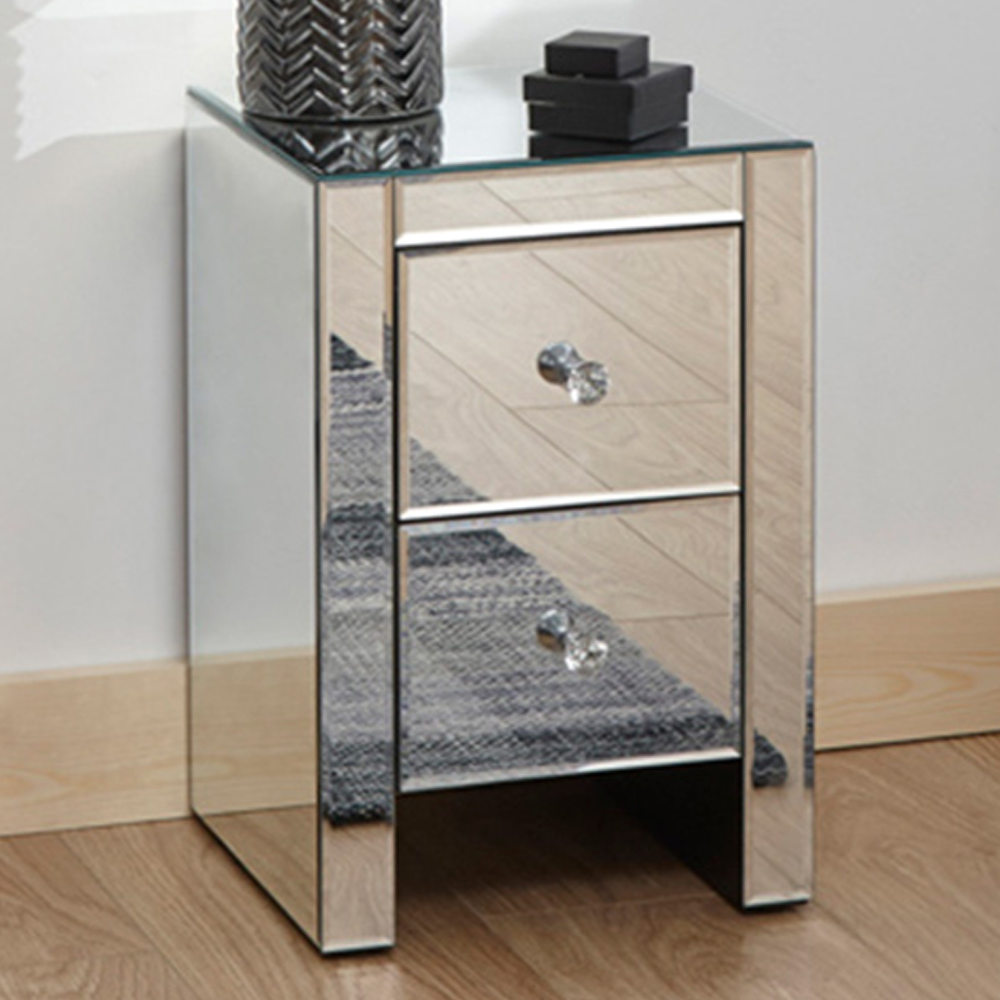 GFW 2 Drawer Clear Mirrored Slim Chest of Drawers Image 1