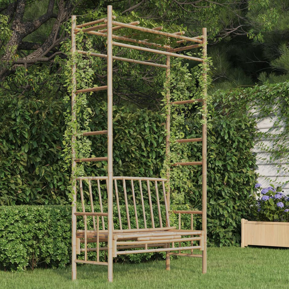 vidaXL Brown Bamboo Garden Bench with Pergola Image 1