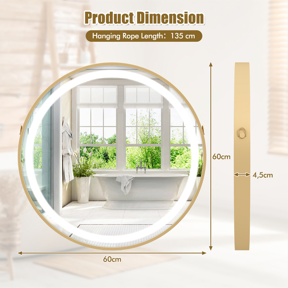 Costway Silver 3 Colour Hanging Wall Bathroom Mirror Image 9