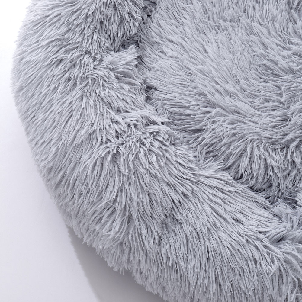 H&O Direct Light Grey Plush Donut Shaped Pet Bed Image 2