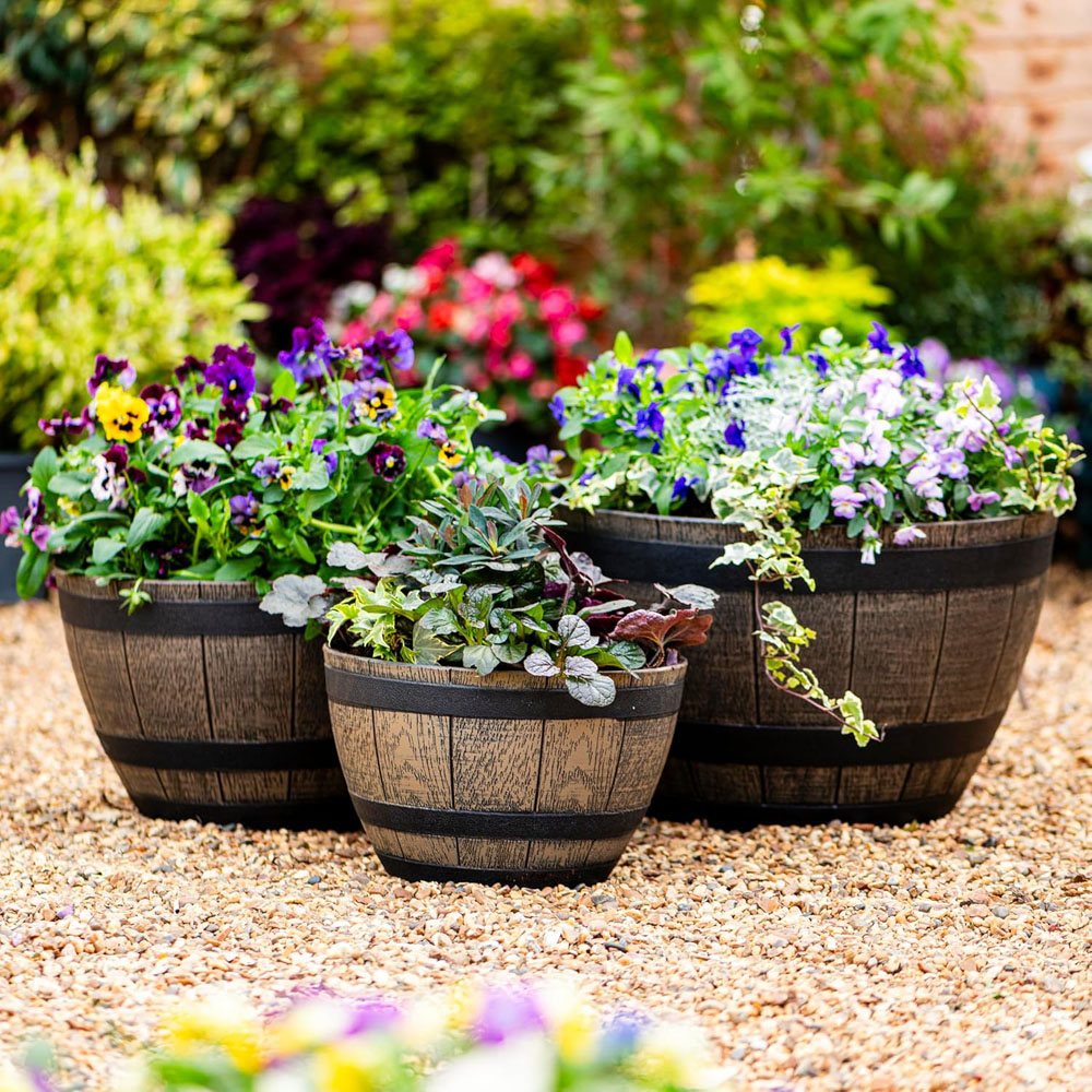 Thompson and Morgan Wooden Barrel Effect Curved Planter 32cm Image 2