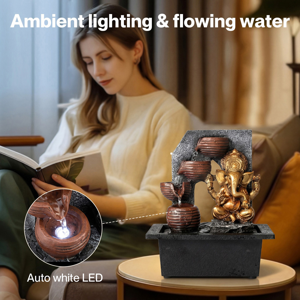 Spector Bronze Resin Indoor Tabletop Water Fountain with LED Light Image 4