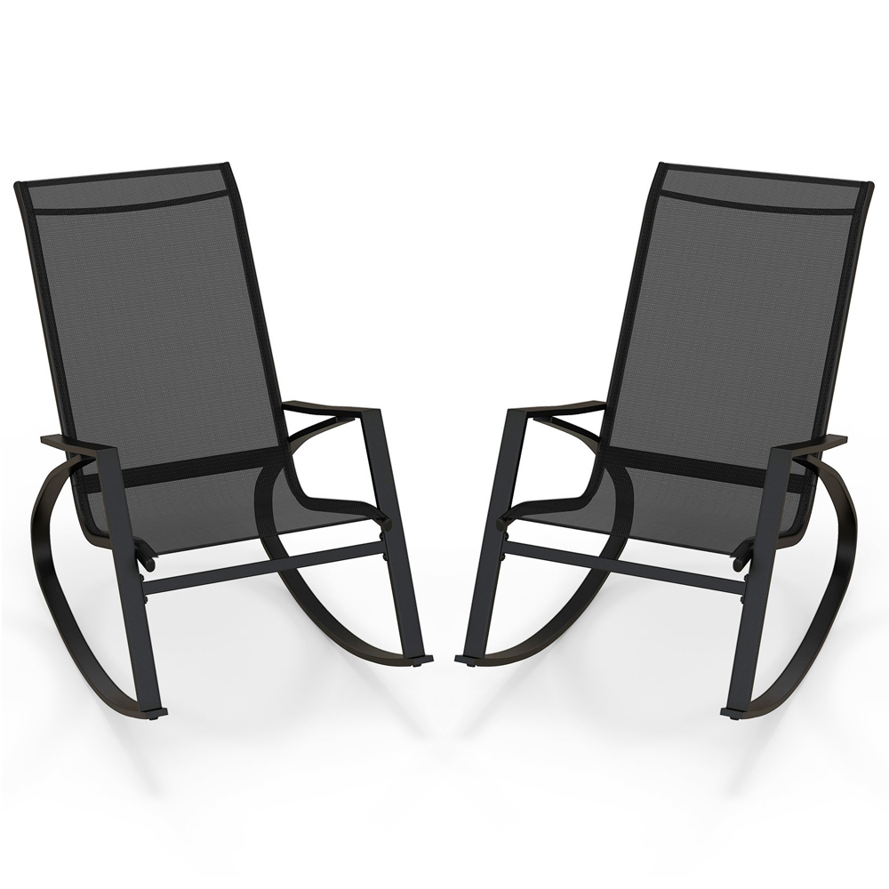 Costway Set of 2 Black Patio Rocking Chair Image 2