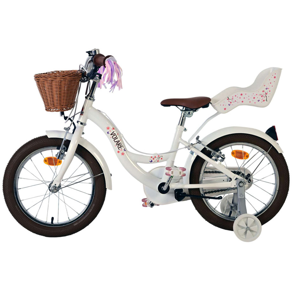 Volare Blossom Kids 16 inch White Bike with Stabilisers Doll Seat and Basket Image 5