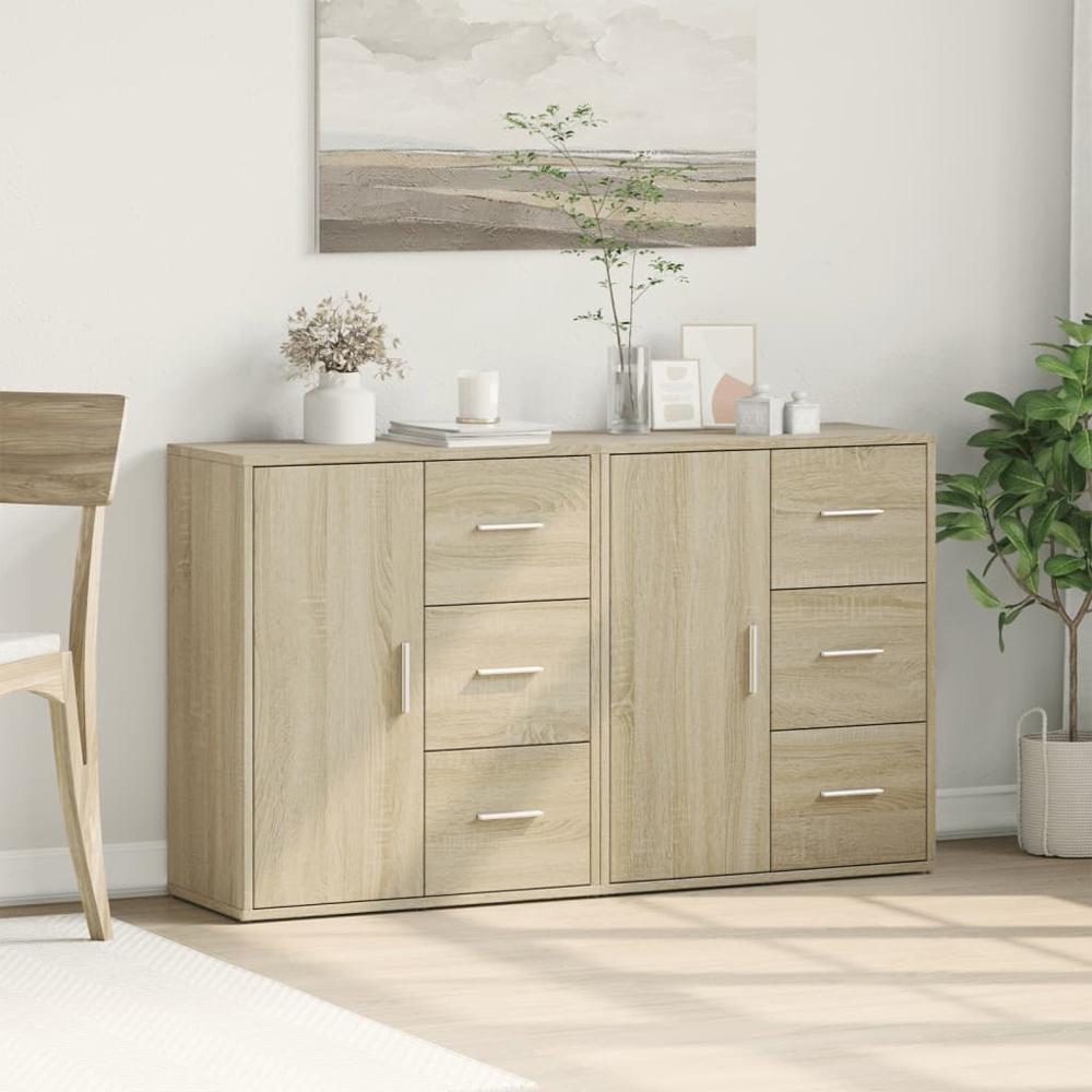 vidaXL Single Door 3 Drawer Sonoma Oak Sideboard Set of 2 Image 9