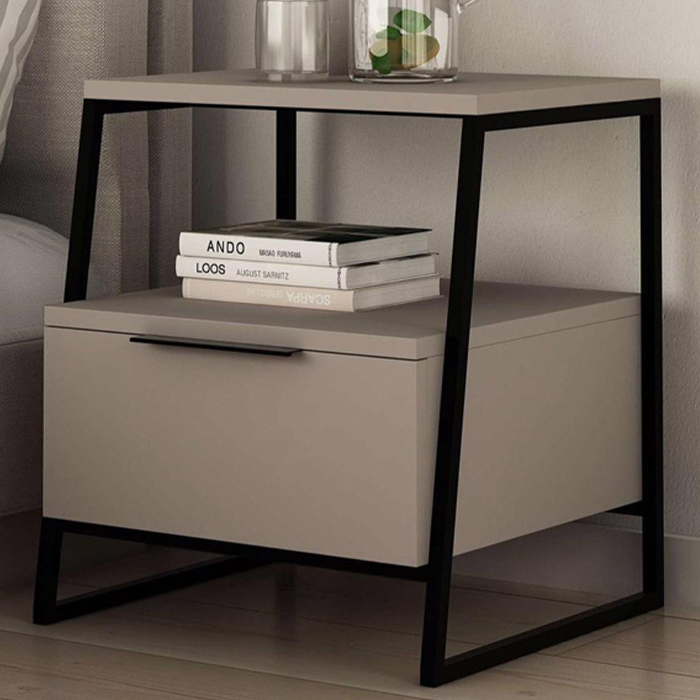 FWStyle Pal Single Drawer Mocha Grey Modern Bedside Table Image 1