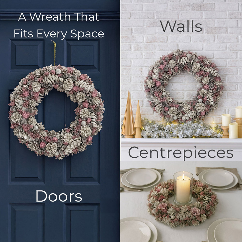 Neo Luxury XL Frosted Pink Flowers Christmas Door Wreath 50cm Image 7