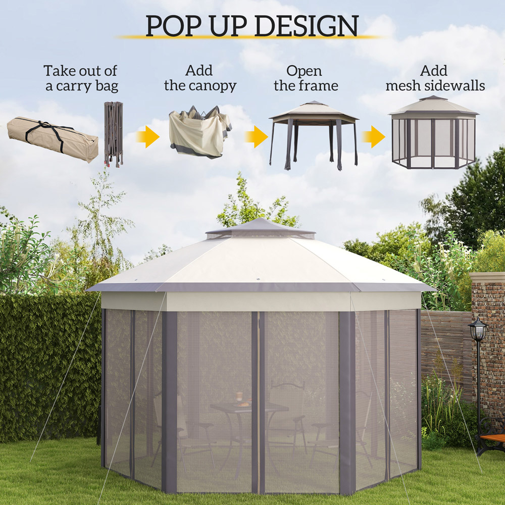 Outsunny 4 x 4m Beige Hexagon Marquee Patio Gazebo with Sides Image 7