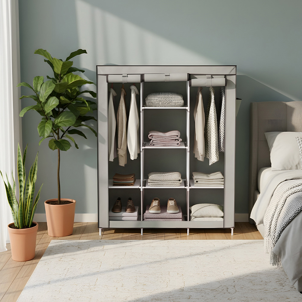 Living and Home 8 Shelf Silver and Grey Portable Fabric Wardrobe Image 8