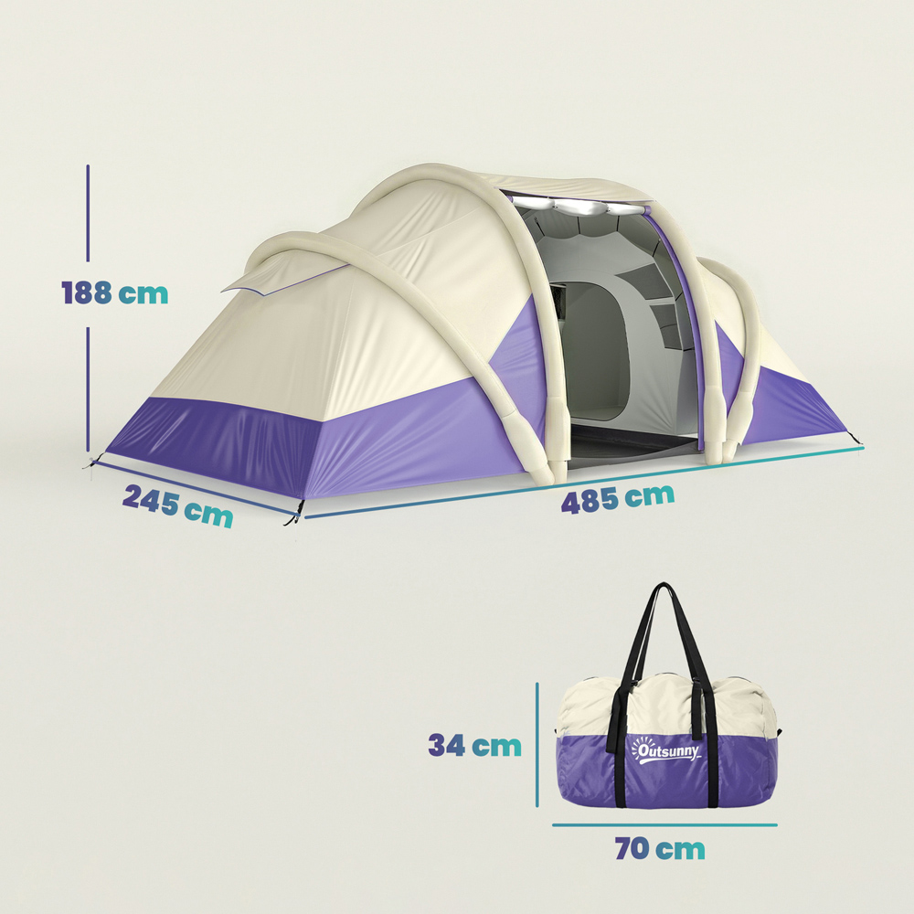 Outsunny 2-4 Person Waterproof Inflatable Camping Tent Purple Image 9