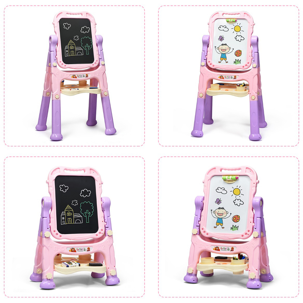 Costway Kids Pink Double Sided Magnetic Art Easel Image 5