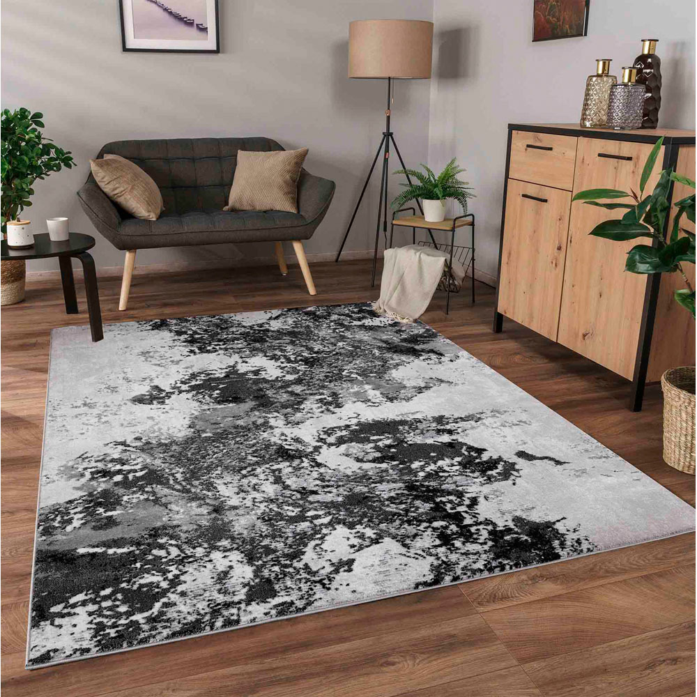 Desire Rugs Serenity Black Abstract Sprayed Grunge Texture Rug 60 x 220cm Image 4