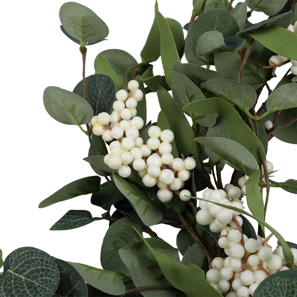 Living and Home Green and White Eucalyptus Leaf Artificial Topiary Wreath 55cm Image 6