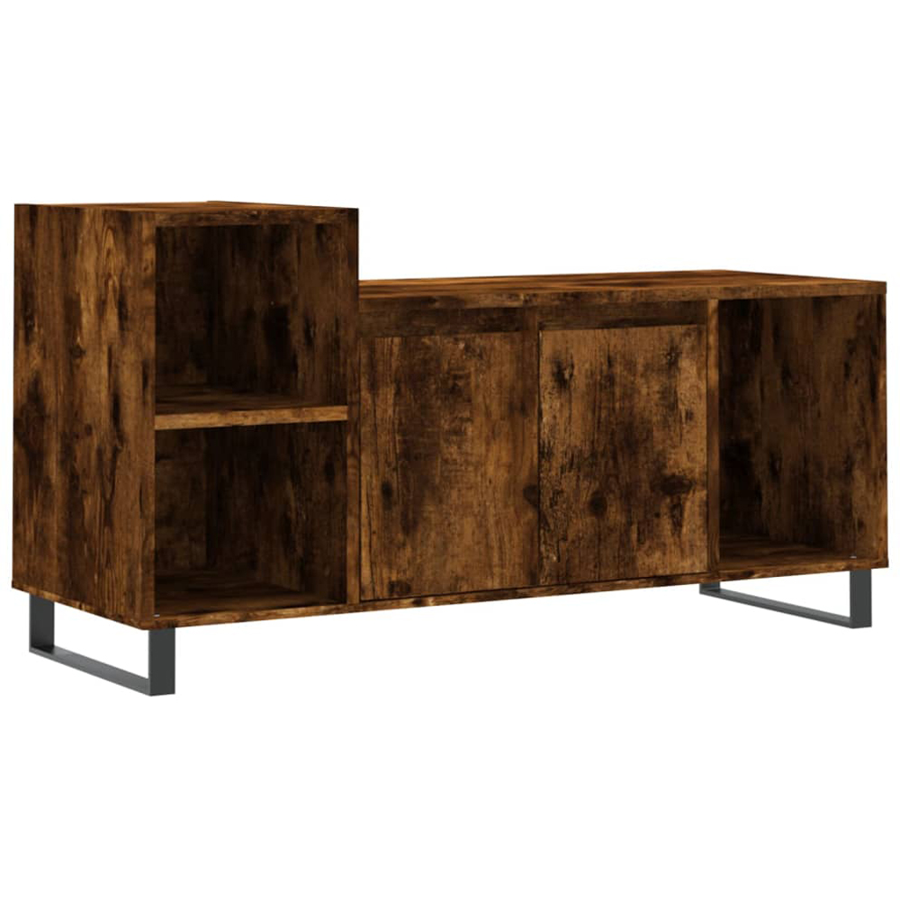 vidaXL 2 Door 3 Open Shelf Brown TV Cabinet with Black Metal Legs Image 2