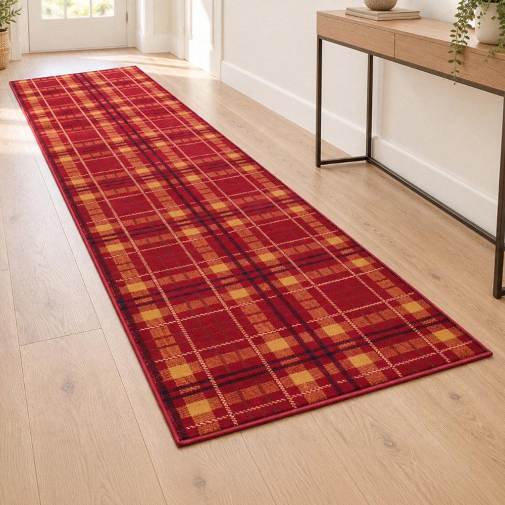 Portland Urco Red Tartan Check Runner Rug 67 x 230cm Image 1