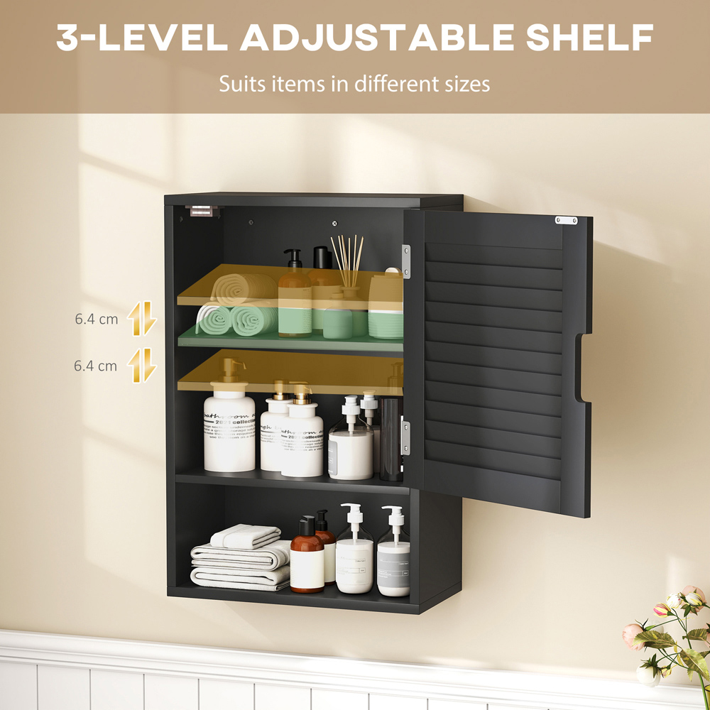 Portland Single Door Single Shelf Black Wall-Mounted Bathroom Storage Cabinet Image 7
