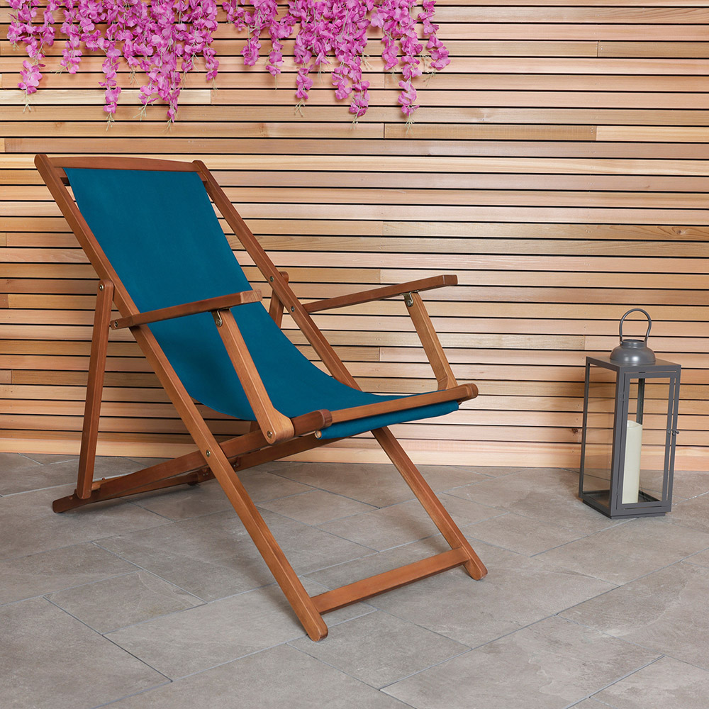 Charles Bentley Teal Wooden Deck Chair Image 9
