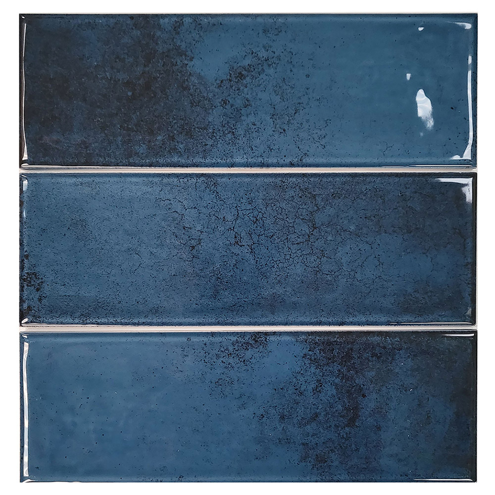 Top Ceramics Metro Dark Blue Gloss Flat Bumpy Ceramic Wall Tile 100 x 300mm 0.84sqm Image 3