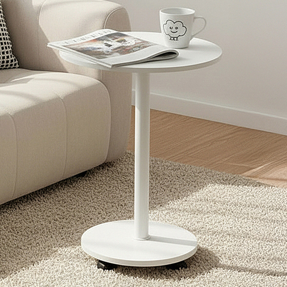Living and Home White Round Side Table with Lockable Castors Image 1