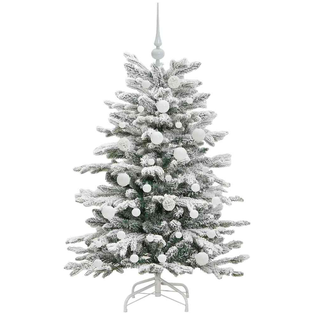 vidaXL Pre-Lit White Baubles White Artificial Snow Flocked Christmas Tree 4ft Image 4