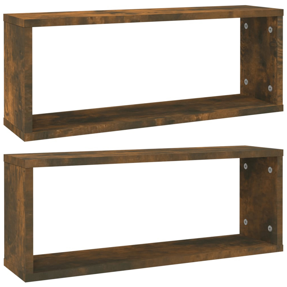 vidaXL 60 x 15 x 23cm Set of 2 Smoked Oak Cube Wall Shelf Image 3