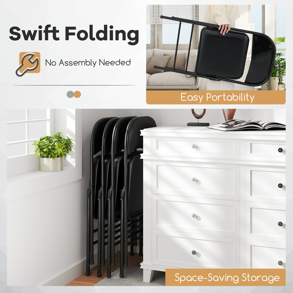 Costway Set of 2 Black Folding Padded PVC Leather Stackable Chairs Image 8