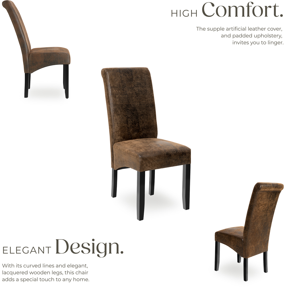 tectake Set of 4 Antique Brown Faux Leather High Backrest Dining Chair Image 3