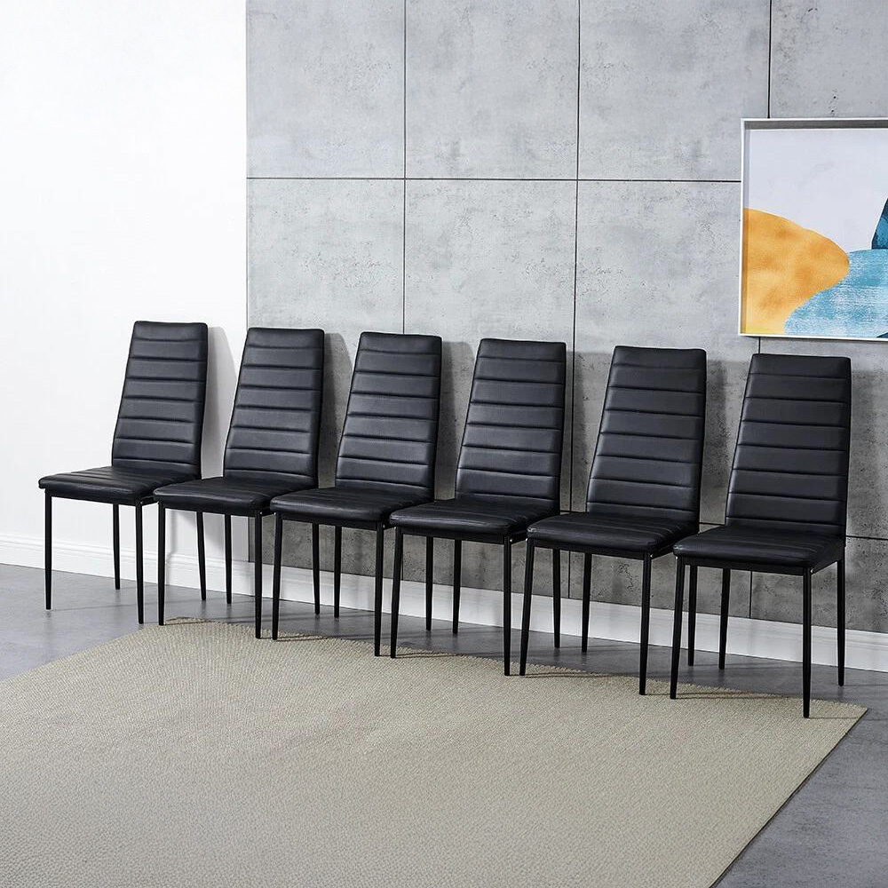 Kosy Koala 6 Seater Faux Leather Wooden Dining Set Black Image 3