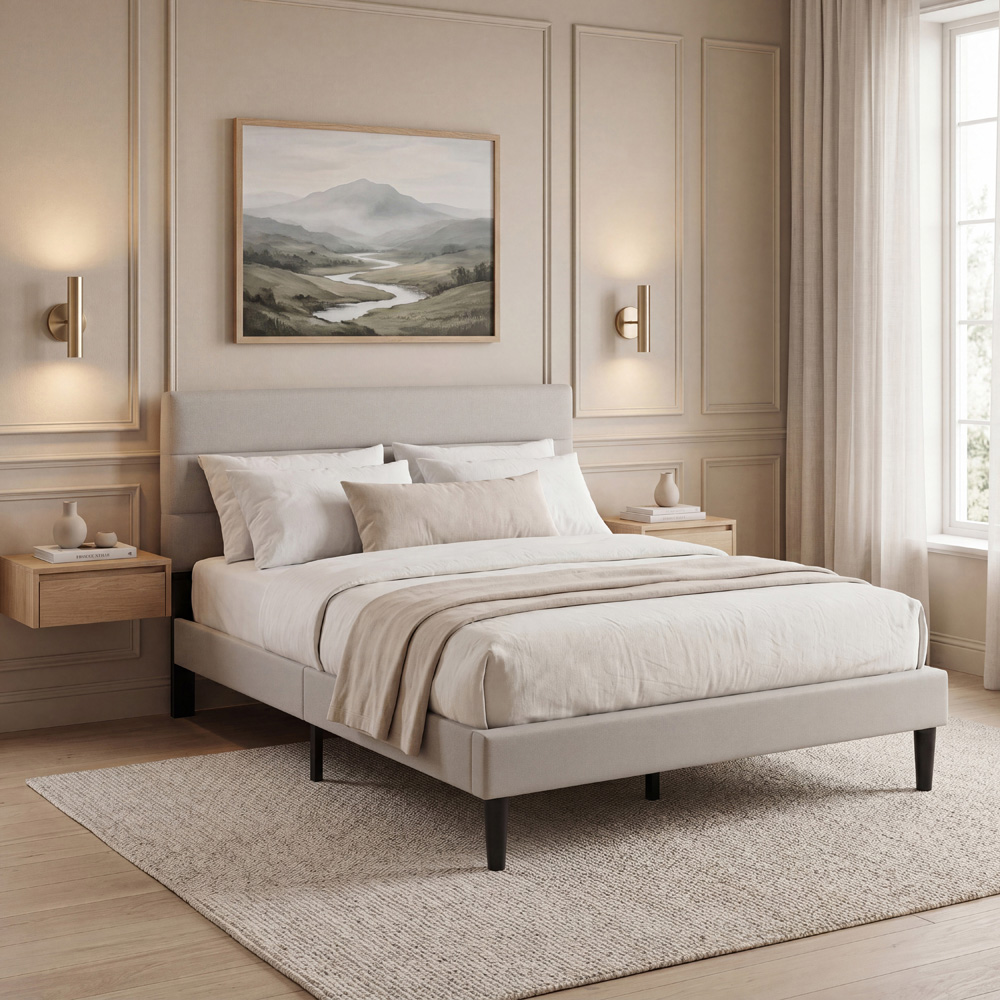 VIDA DESIGNS Vandura King Size Beige Linen Fabric Bed Image 8