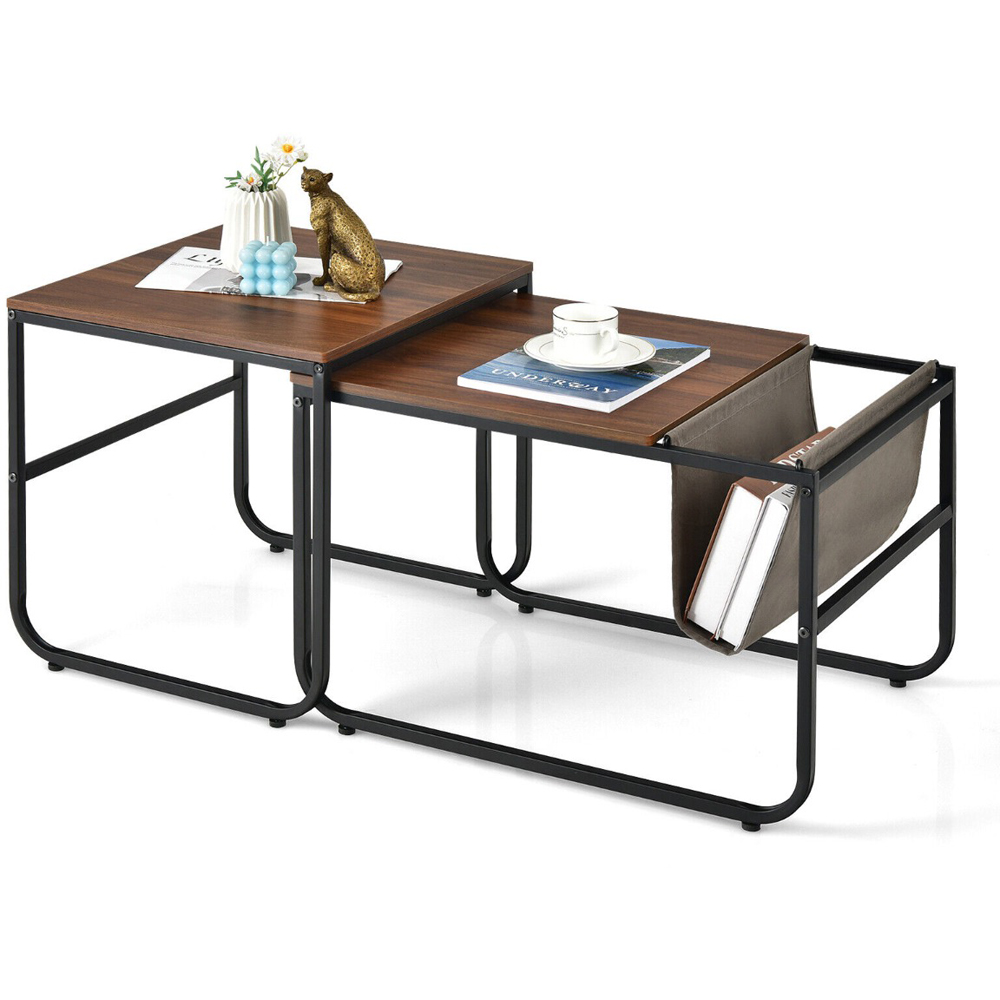 Costway Brown Industrial Nest of Tables Set of 2 Image 3