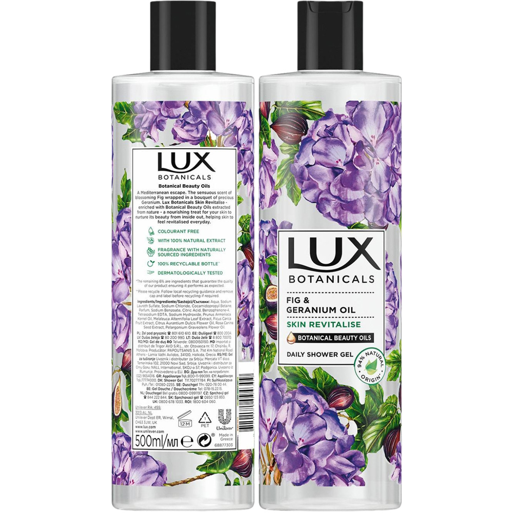 Lux Botanicals Beauty Oils Fig and Geranium Daily Shower Gel 500ml 6 Pack Image 3