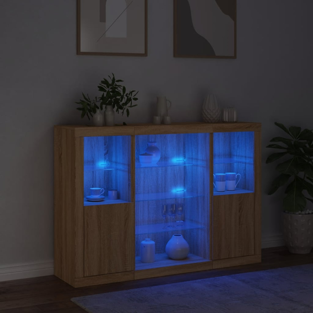 vidaXL 2 Door 8 Shelf Sonoma Oak Sideboard with LED Lights Image 3