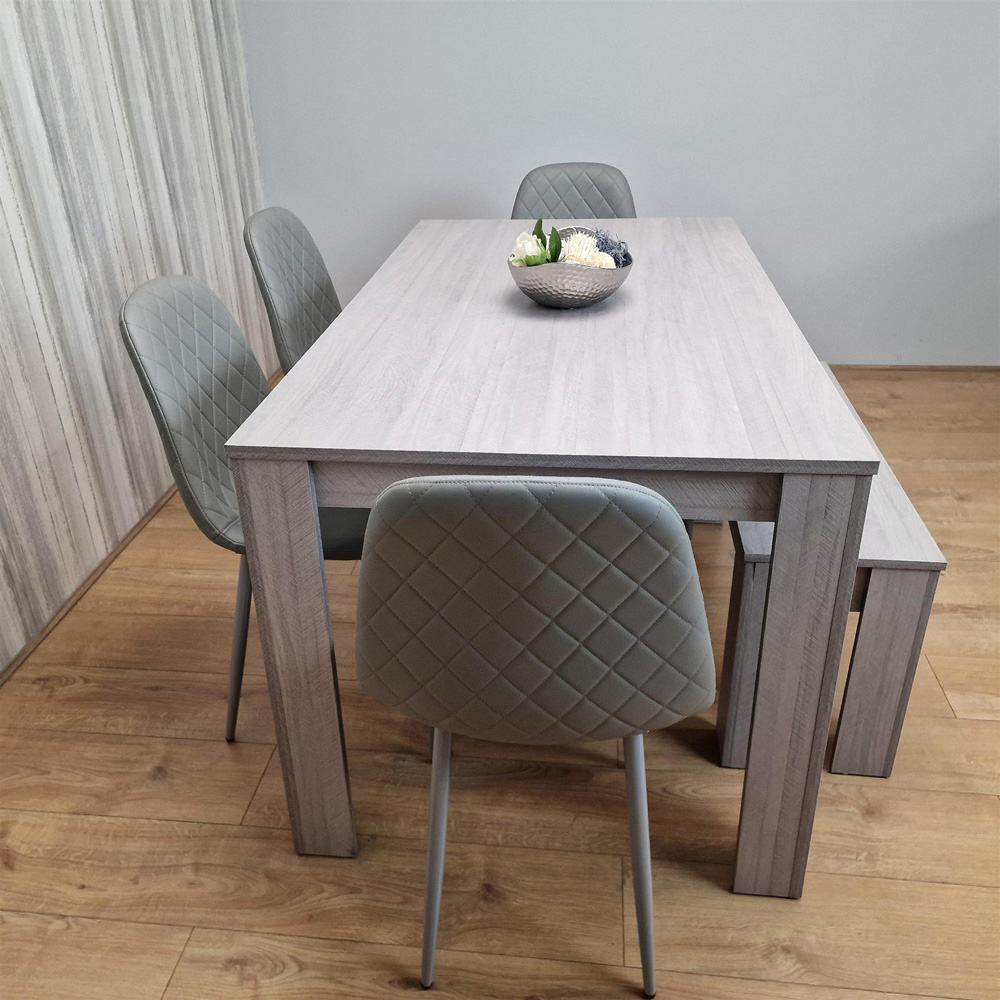 Kosy Koala 6 Seater Faux Leather Gem Pattern Rectangular Dining Bench Set Grey Image 3