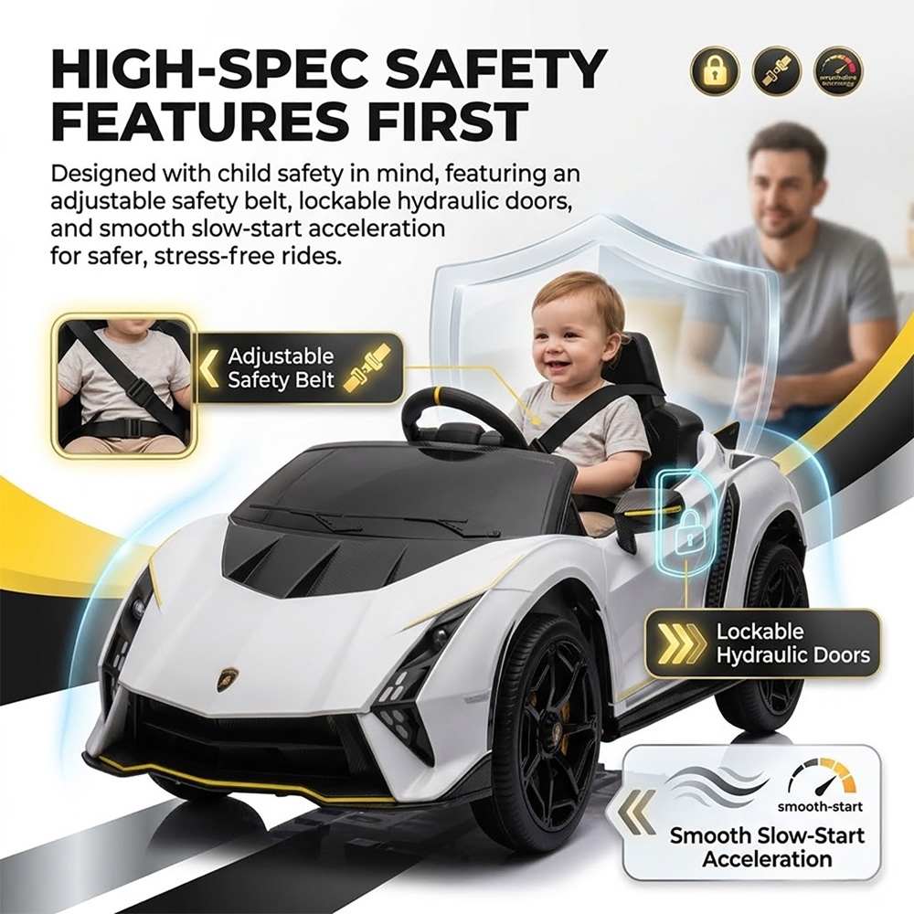 Alivio Kids White Lamborghini Ride-On Car with Remote and LED Lights 12V Image 7