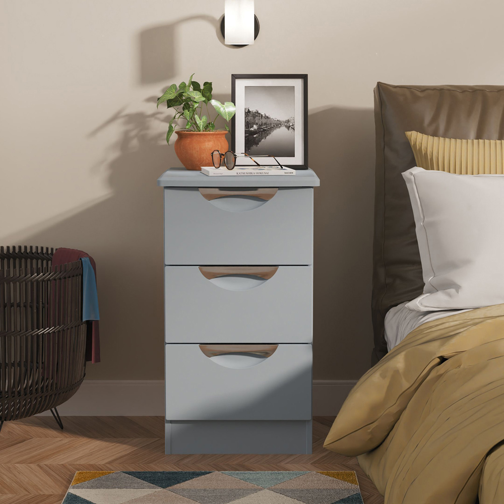 Crowndale Camden 3 Drawer Denim Blue Bedside Cabinet Ready Assembled Image 7