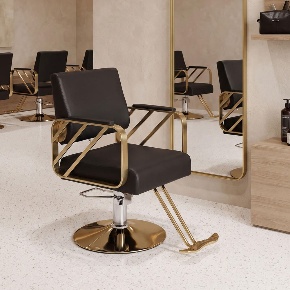 Living and Home Black and Gold Luxury Barber Chair with Fishtail Footrest Image 7