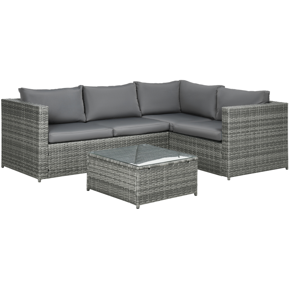 Outsunny 4 Seater Grey Rattan Corner Sofa Set with Coffee Table Image 2