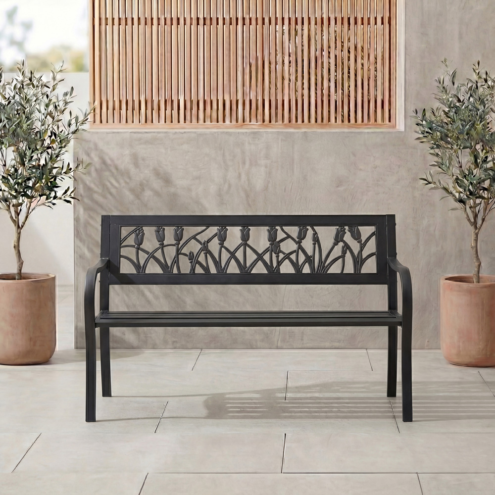 GARDEN VIDA Tulip Style Steel Garden Bench Image 3