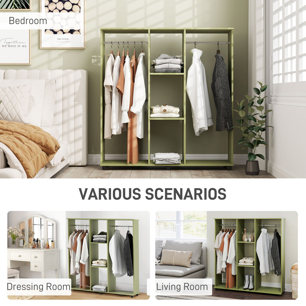Portland 3 Shelf Green Double Open Wardrobe with Hanging Rail Image 7